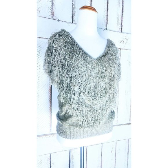 90s vintage hand loomed knit shag pullover sweater/fringe/tassel sweater top - Picture 4 of 5